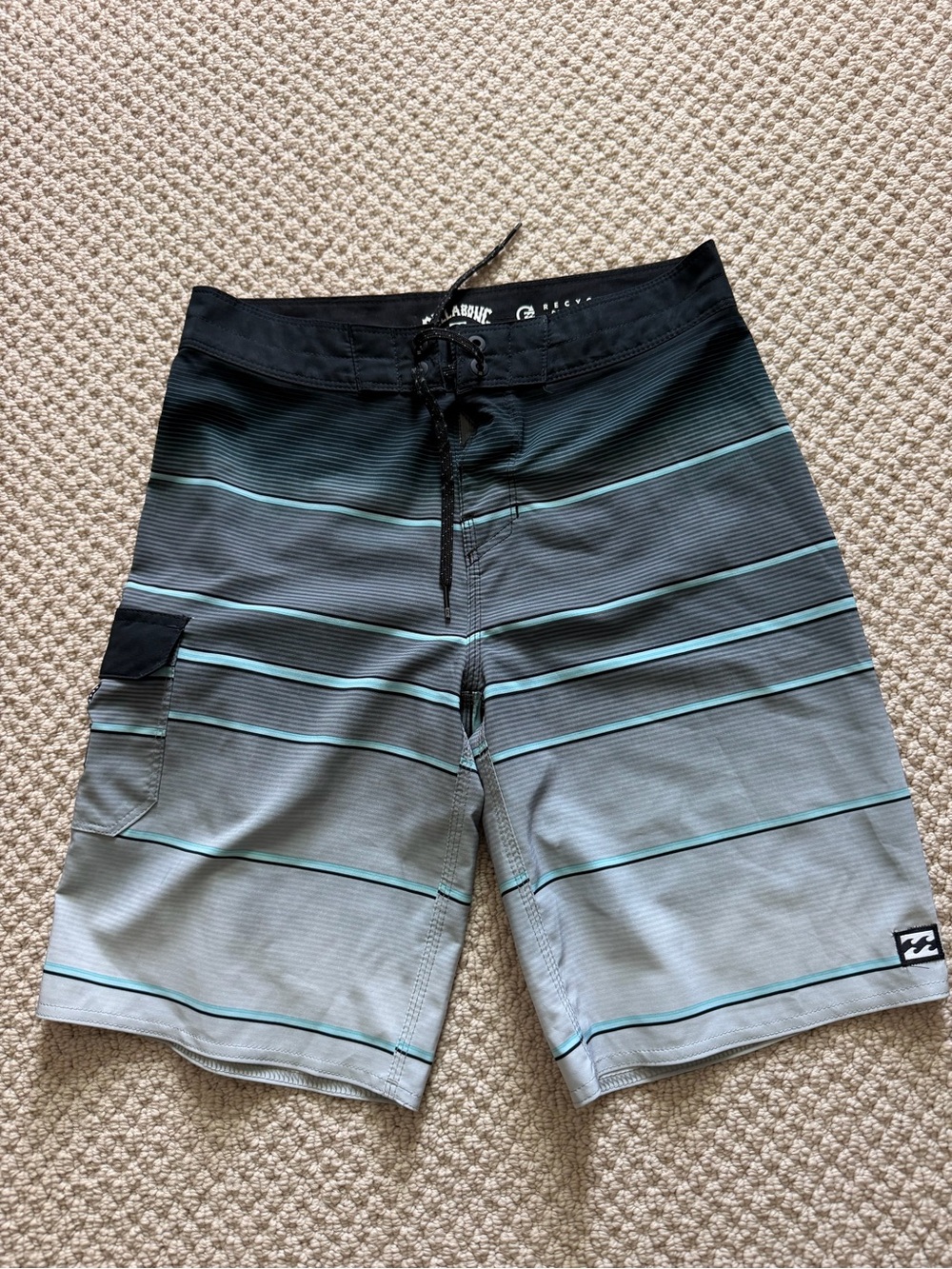 Billabong Black, Gray & Teal Striped Hybrid Board Shorts